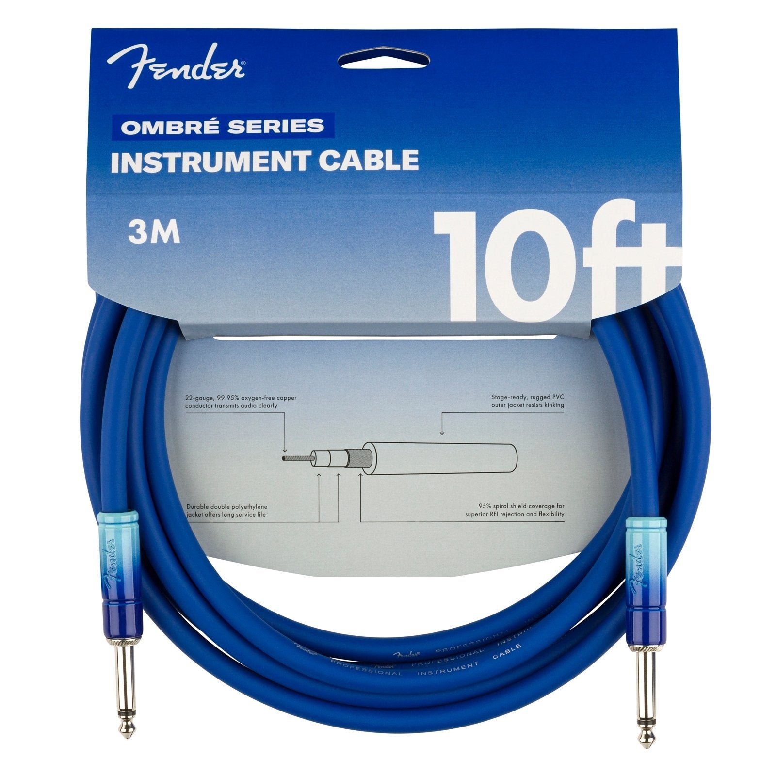 Fender Ombré Series Straight to Straight Instrument Cable - 10 foot, Belair Blue