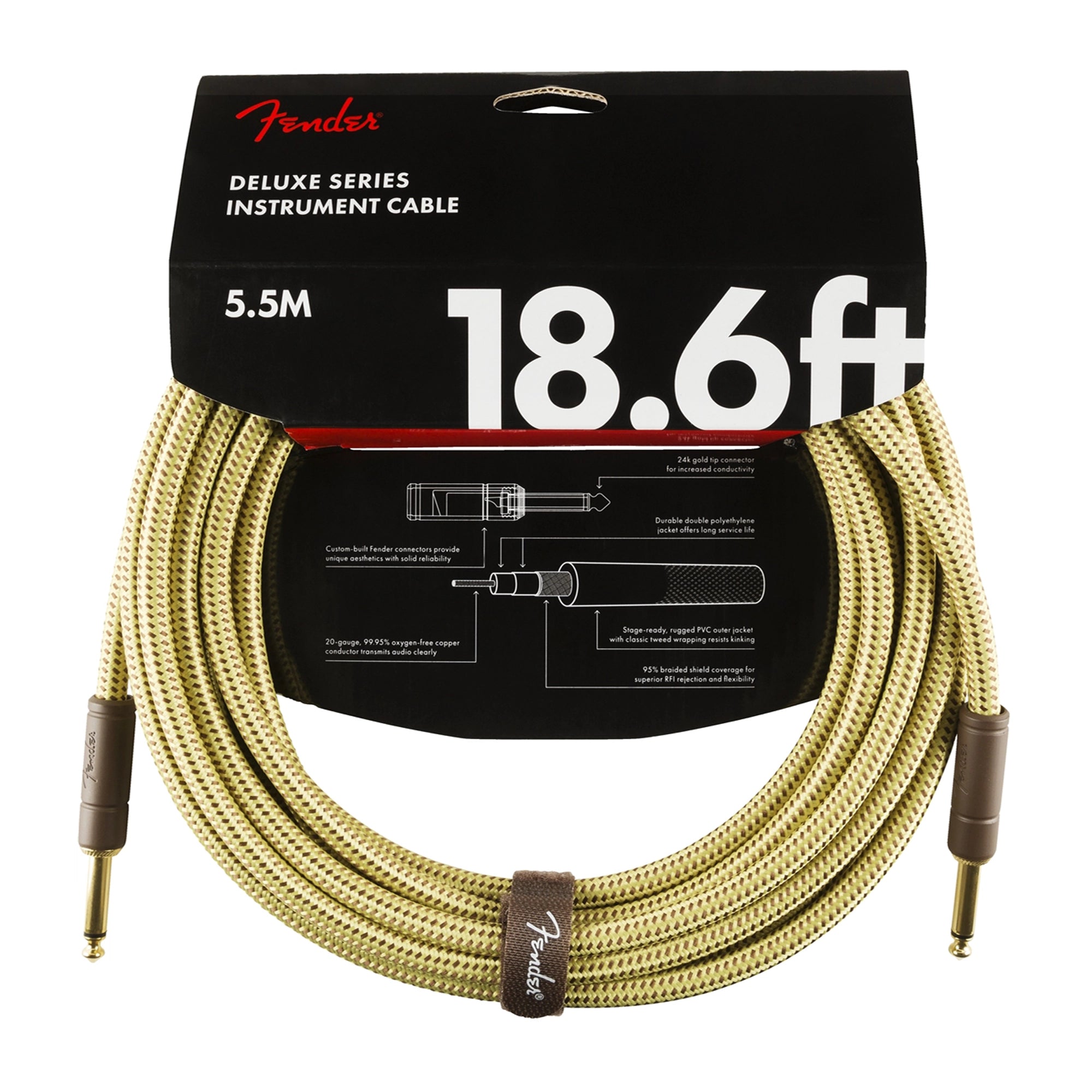 Fender Deluxe Series Straight to Straight Instrument Cable - 18.6 foot Tweed