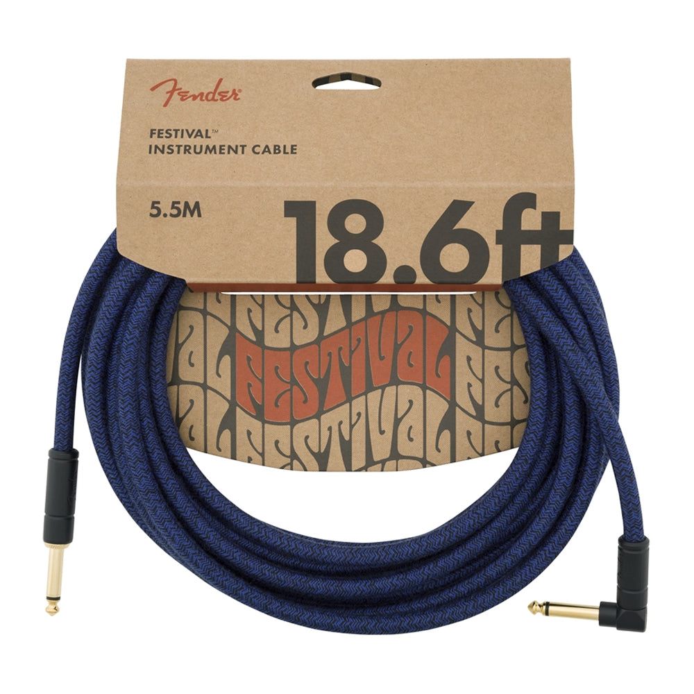 Fender Festival Hemp Straight to Right Angle Instrument Cable - 18.6' Blue Dream