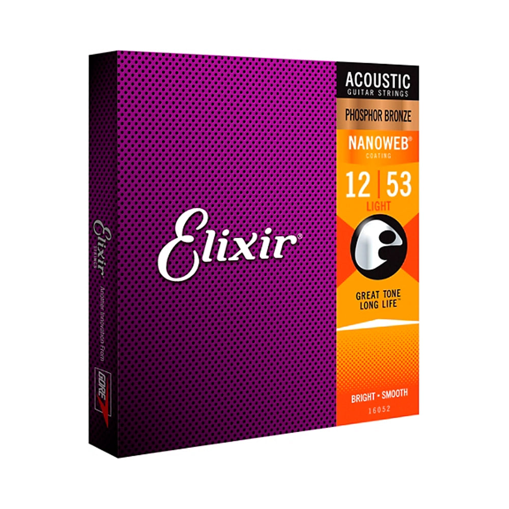 Elixir Phosphor Bronze Acoustic Guitar Strings with NANOWEB Coating, Light (.012-.053)