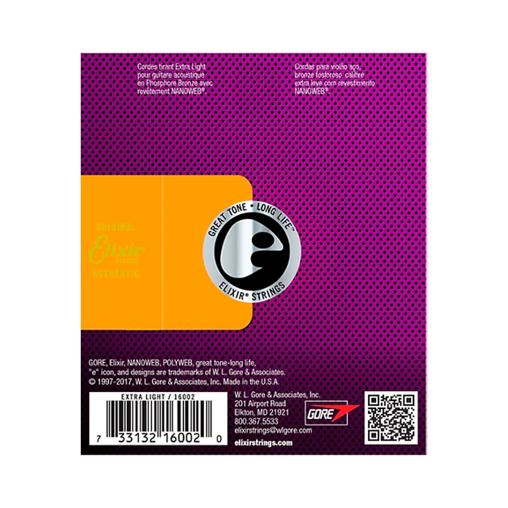 Elixir Phosphor Bronze Acoustic Guitar Strings with NANOWEB Coating, Extra Light (.010-.047)