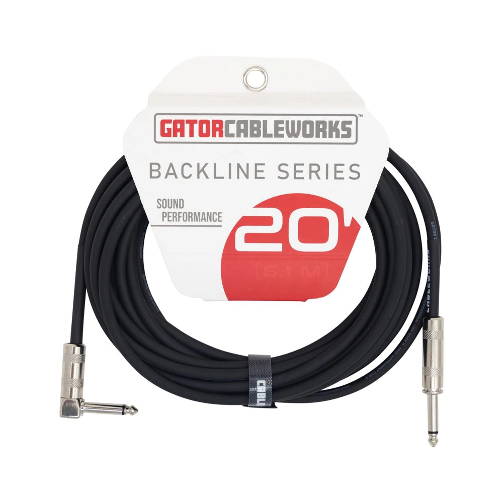 Gator Cableworks Backline Series Instrument Cable 1/4" Straight to 1/4" Right Angle - 20 FT.