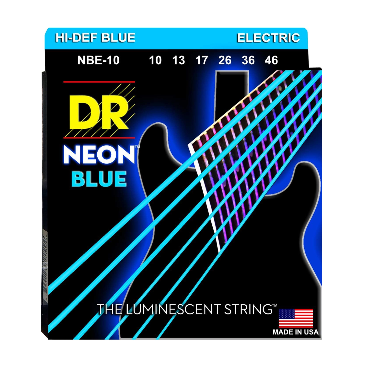 DR Strings Hi-Def Neon Blue Medium Electric Guitar Strings 10-46