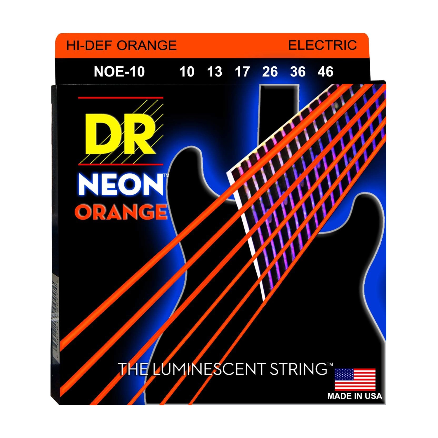 DR Strings Electric Guitar Neon Orange Coated Medium, (.010 - .046)