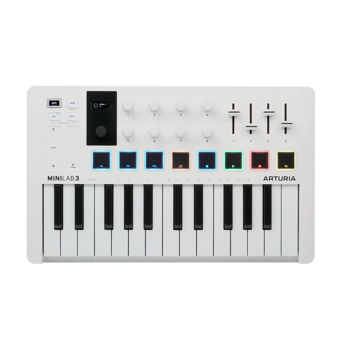 Arturia MiniLab 3 Teclado MIDI Compacto y Controlador de Pads (Blanco)