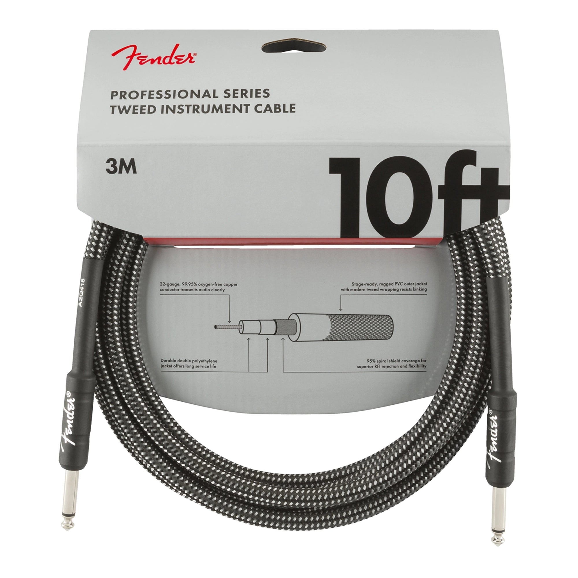 Fender Professional Series 10' Instrument Cable - Gray Tweed