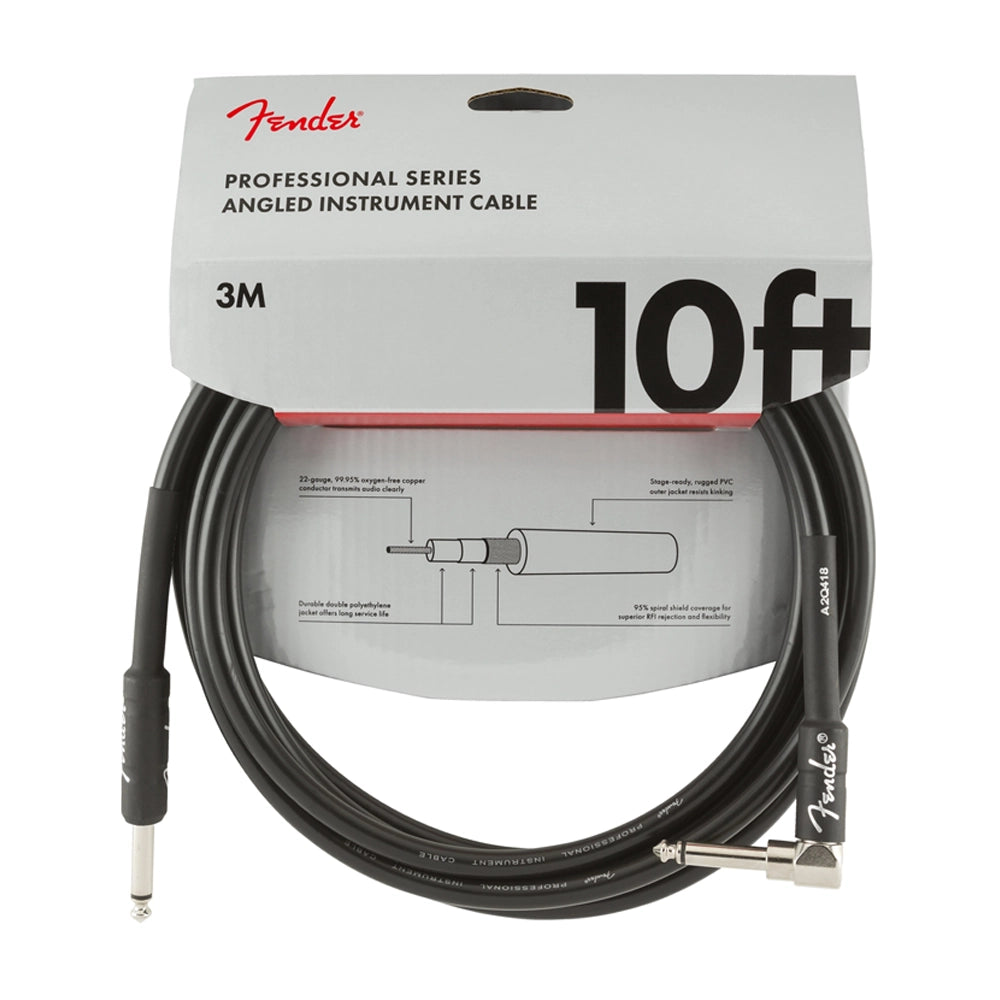 Fender Professional Series Straight To Angle 10' Instrument Cable - Black