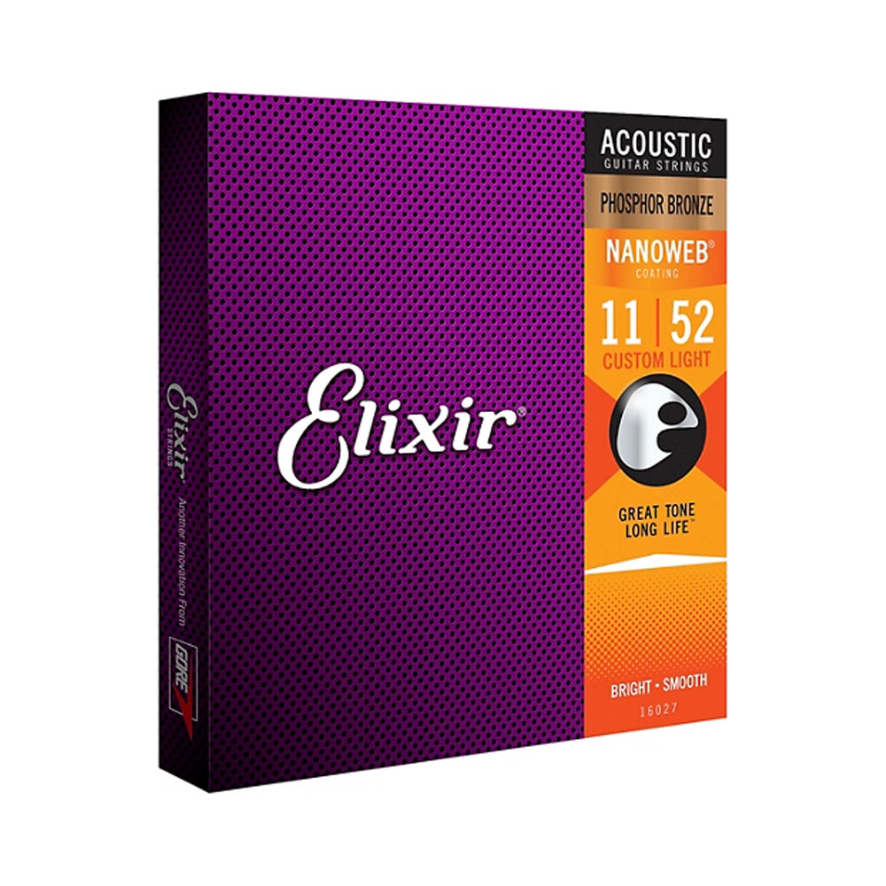 Elixir Phosphor Bronze Acoustic Guitar Strings with NANOWEB Coating, Custom Light (.011-.052)