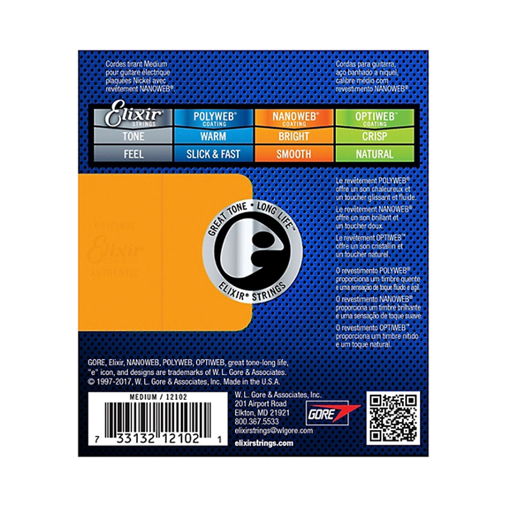 Elixir Electric Guitar Strings with NANOWEB Coating, Medium (.011-.049)