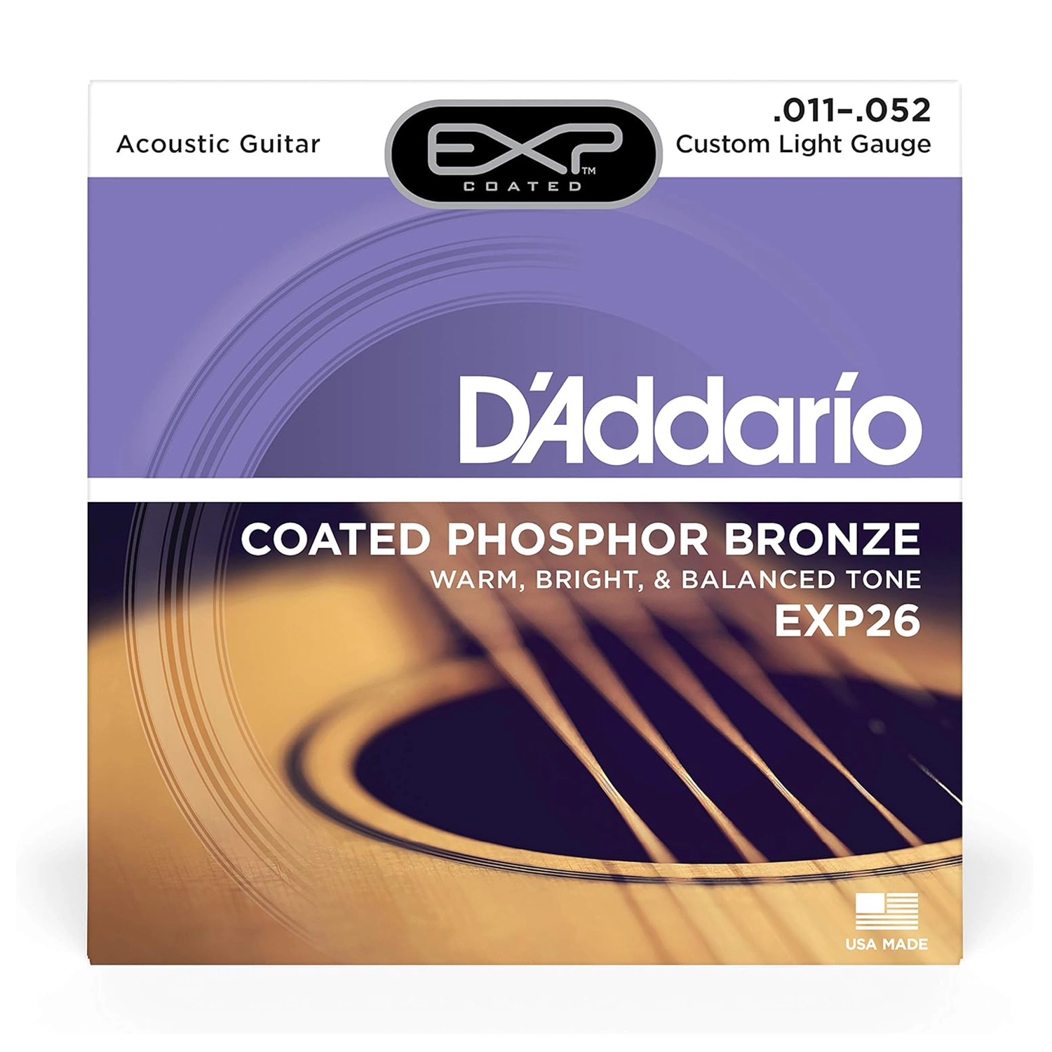 D'Addario Custom Light Gauge (.011-.052) Coated Phosphor Bronze Acoustic Guitar Strings