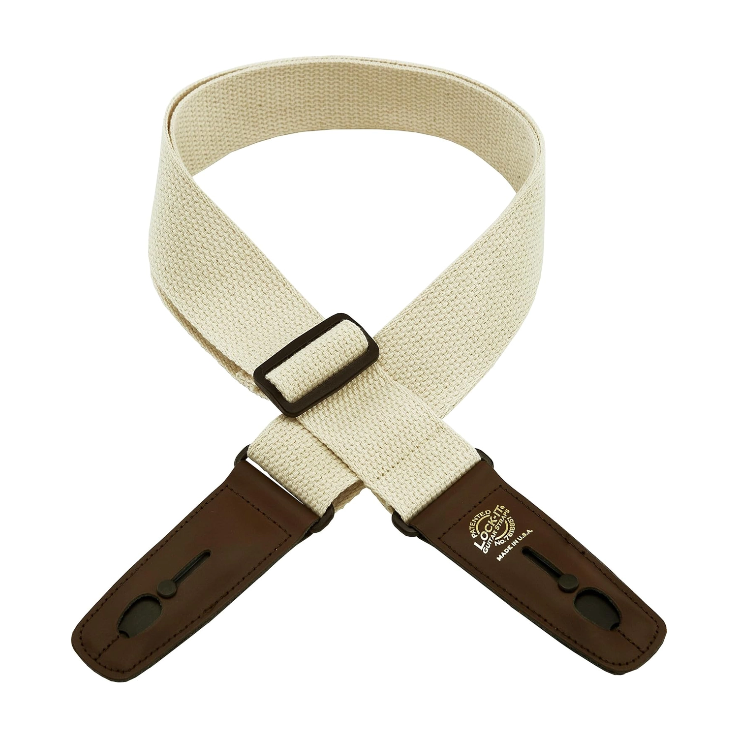 Lock-It Straps Lis 049C2-Nat/Brn Cotton Guitar Strap - Natural