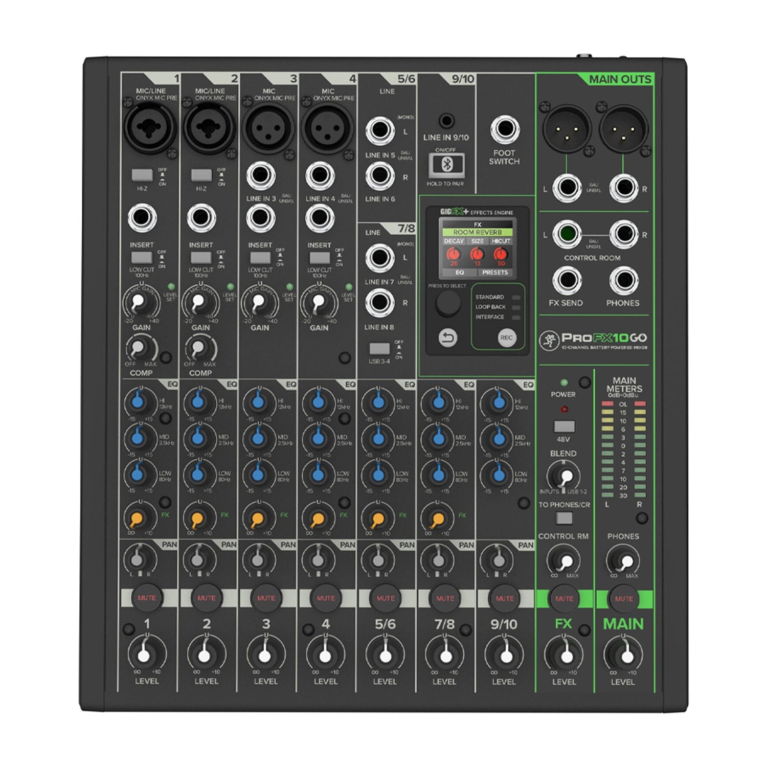 Mackie ProFX10 Go Battery-powered 10-channel Mixer with USB and Enhanced Effects