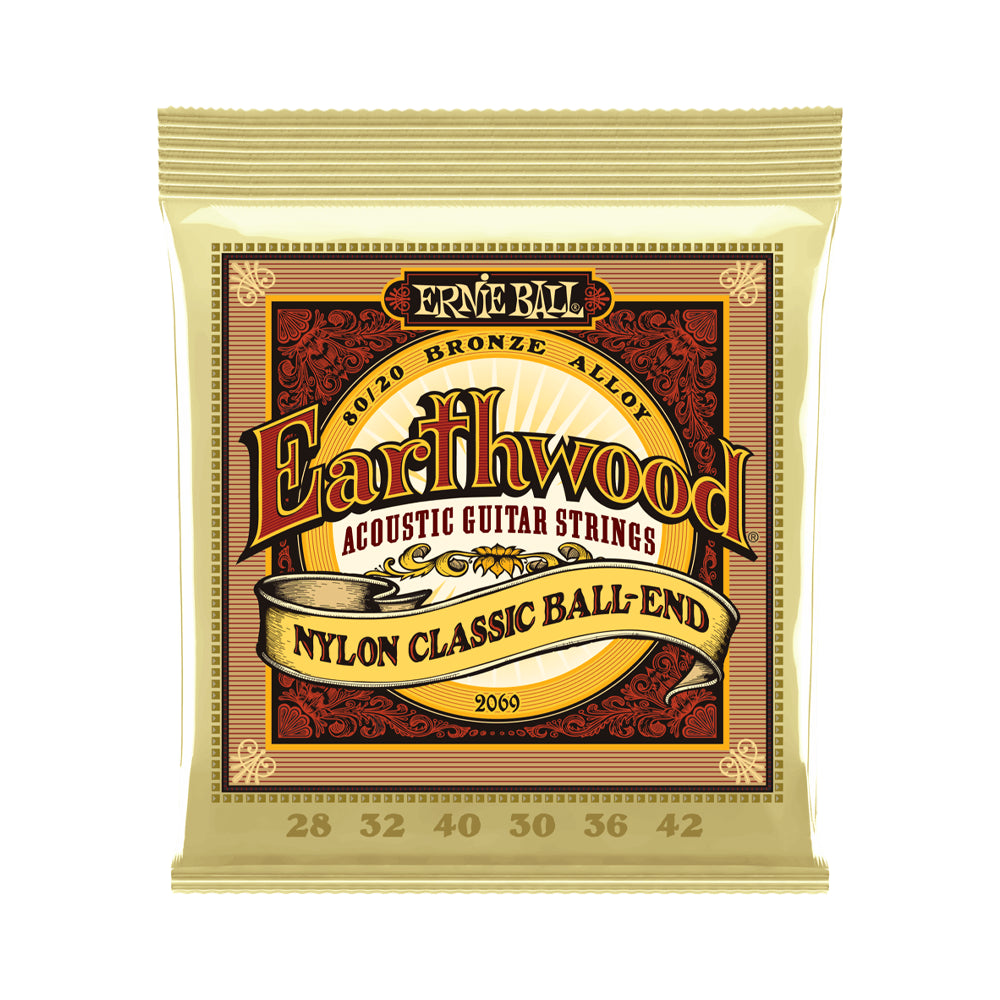 Ernie Ball Earthwood 80/20 Bronze Folk Nylon Classic Ball-end Guitar Strings - .028-.042