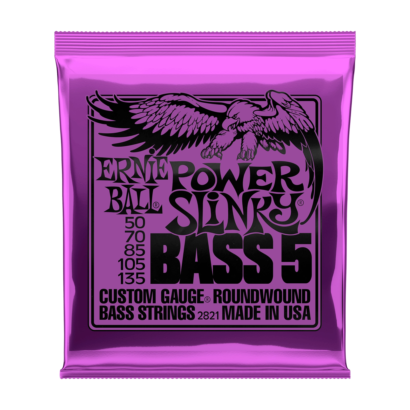 Power Slinky Nickel Wound 5-String Electric Bass Strings 50-135 Gauge