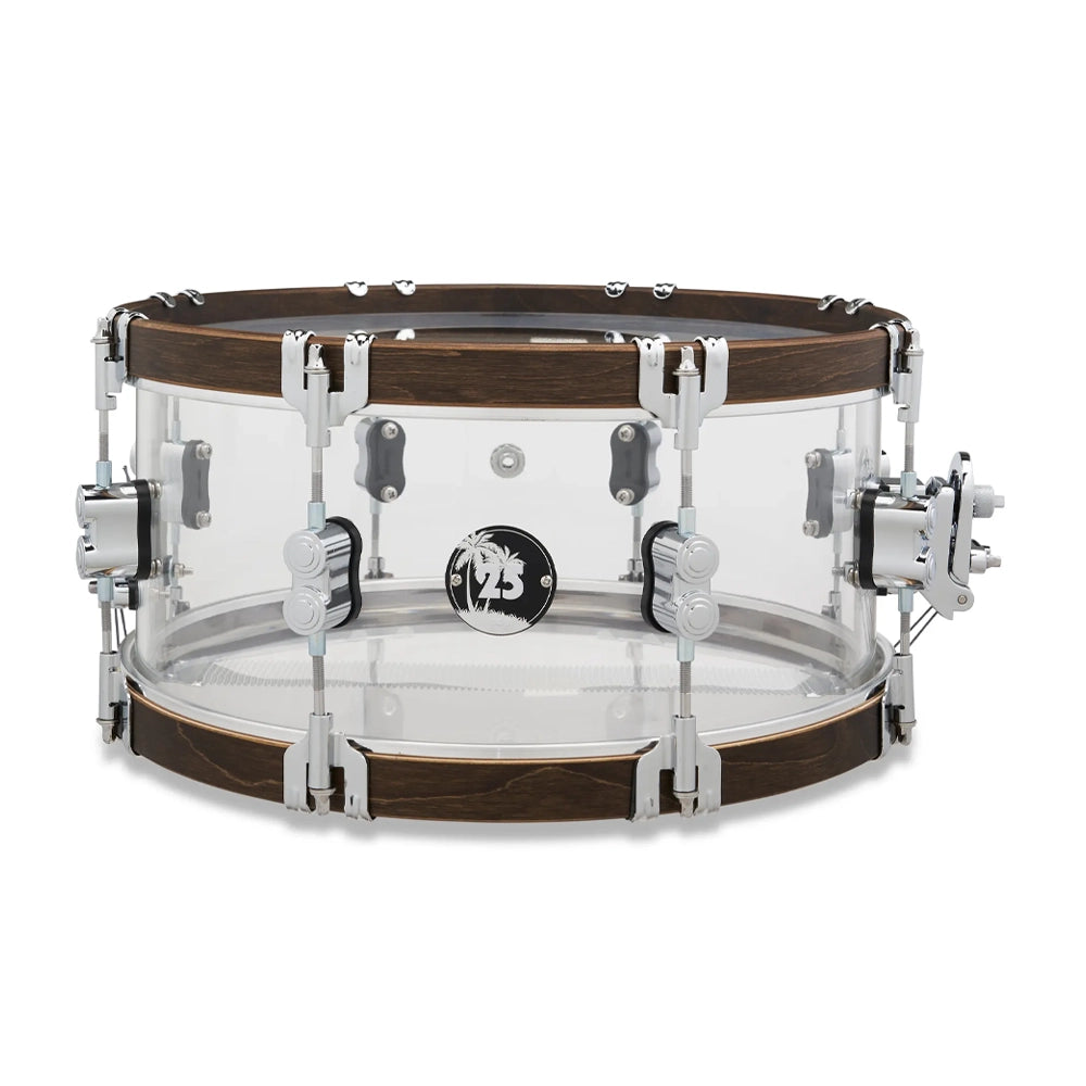 PDP 25th-anniversary Snare Drum - 6.5 inch x 14 inch, Clear Acrylic with Walnut-stained Hoops