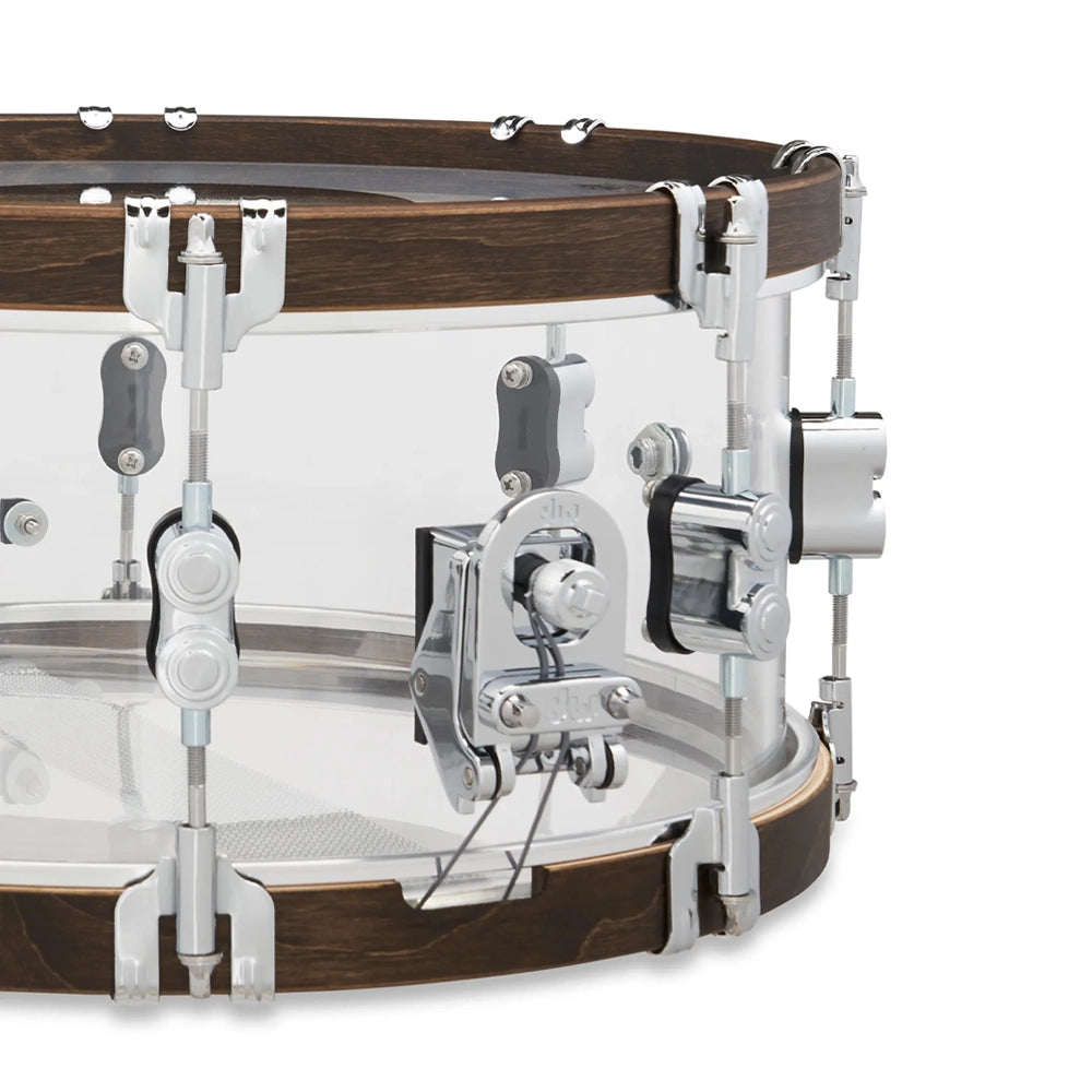 PDP 25th-anniversary Snare Drum - 6.5 inch x 14 inch, Clear Acrylic with Walnut-stained Hoops