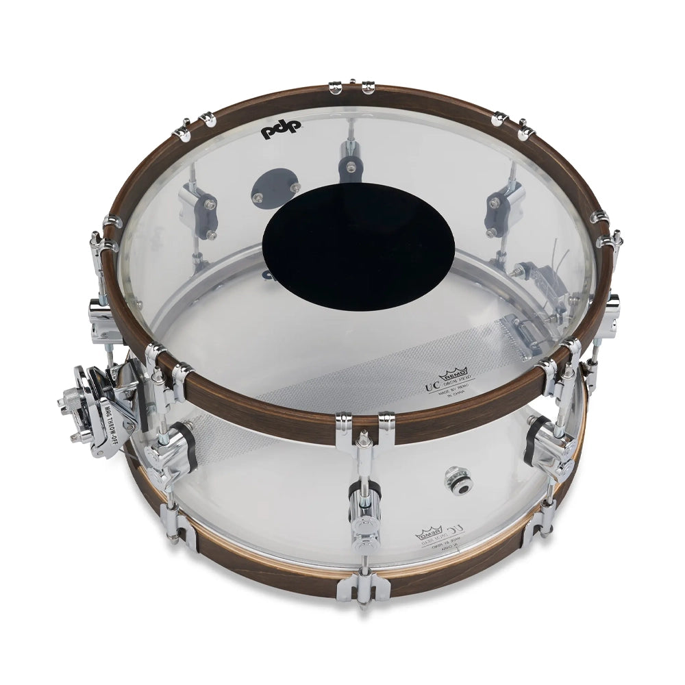 PDP 25th-anniversary Snare Drum - 6.5 inch x 14 inch, Clear Acrylic with Walnut-stained Hoops