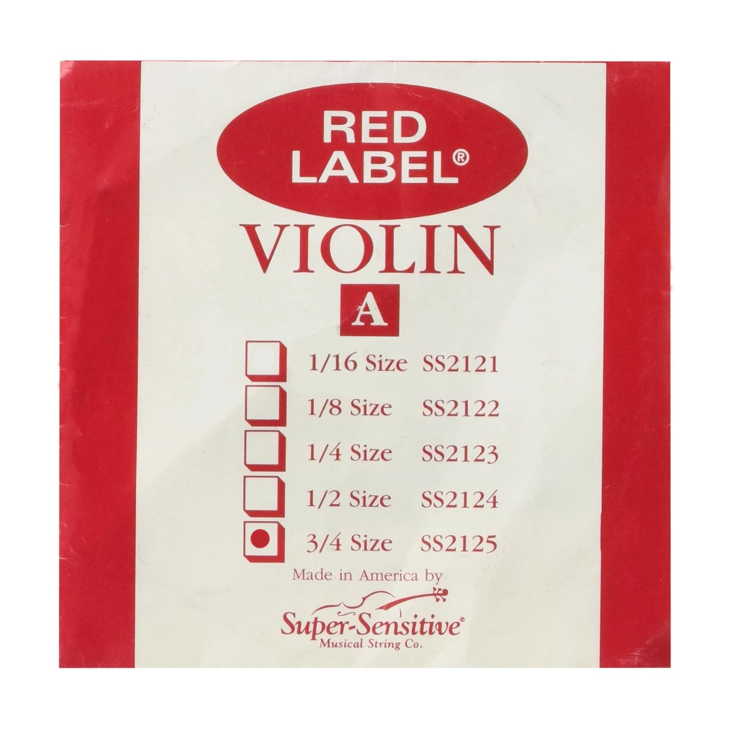 Super Sensitive Red Label A Violin String For 3/4