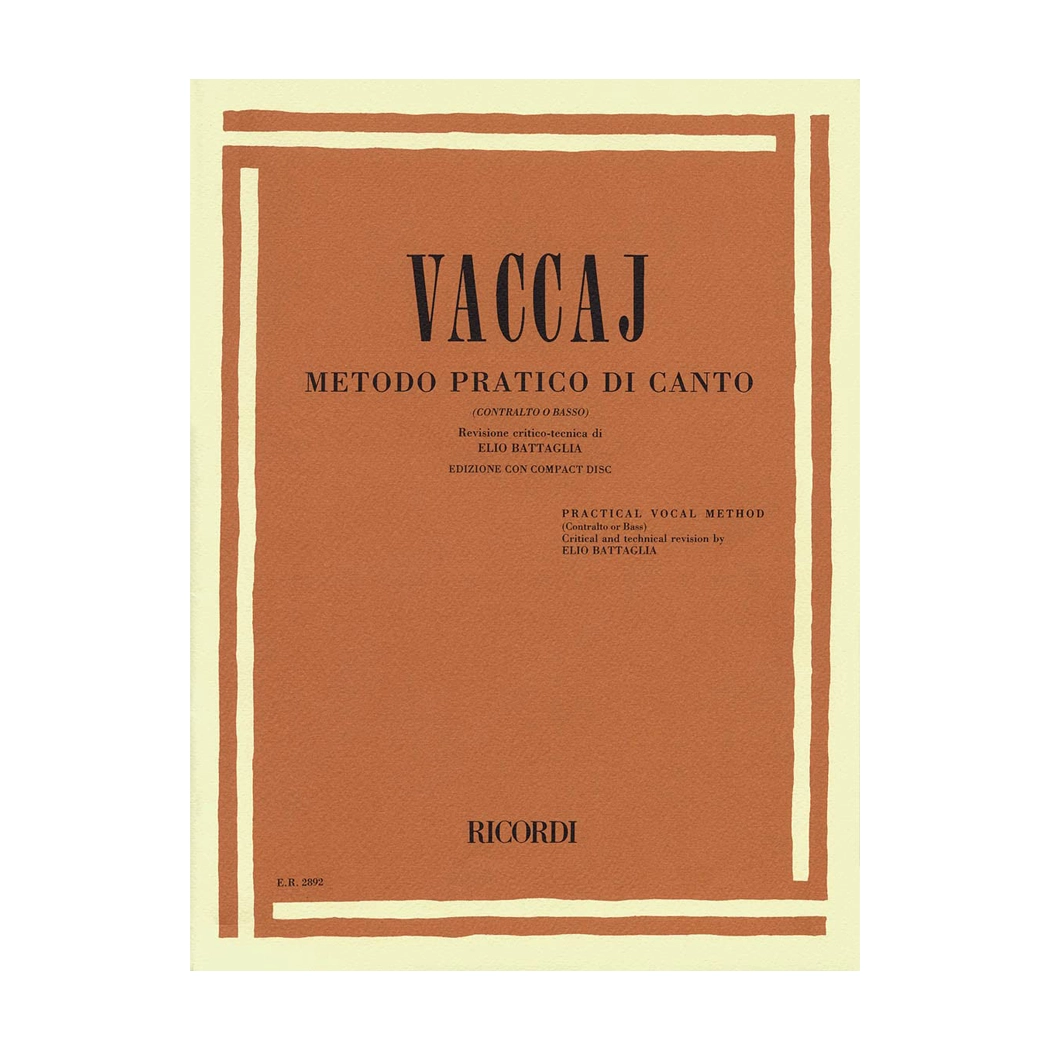 Vaccaj Metodo Pratico Di Canto Contra Alto o Basso – Book/Cd