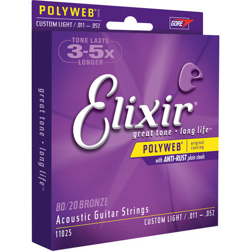 Elixir Acoustic 80 20 Bronze Polyweb Coated Guitar Strings 11 52